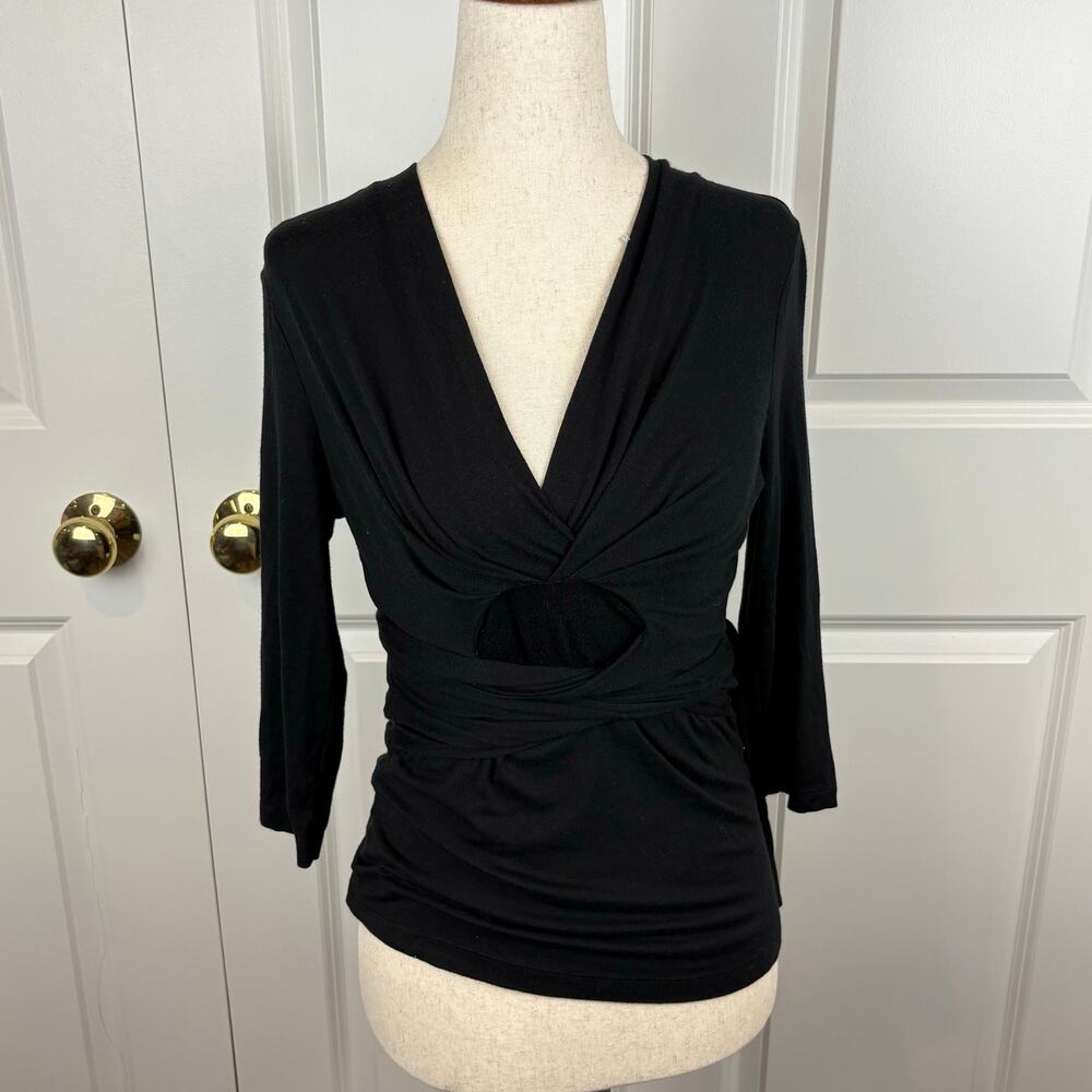 Banana Republic Issa London Collection Wrap Blouse Black 3/4 Sleeve V Neck XS